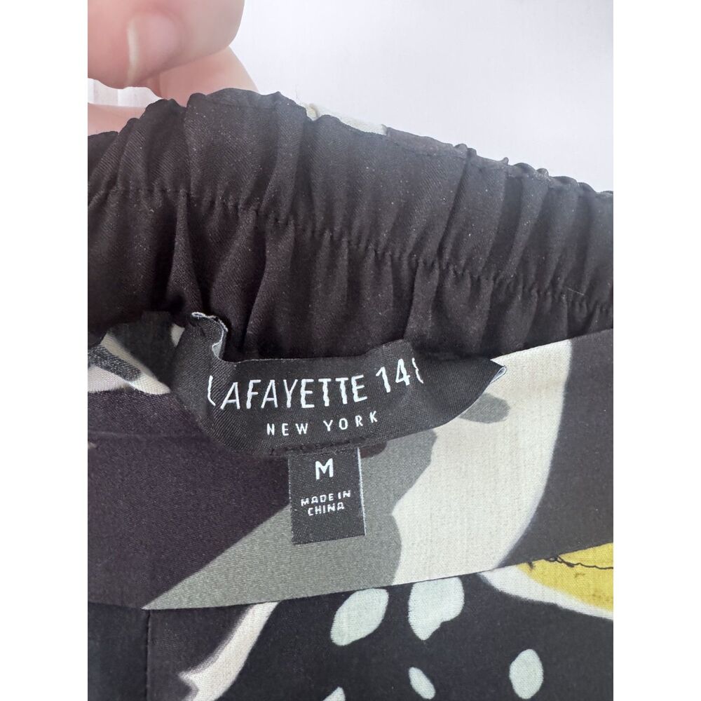 Lafayette 148 New York 100% Silk Wide Leg Pants Size M Black Botanical